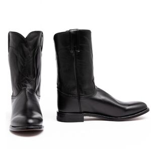 Justin Men's Classic Roper Western Farm Boots Black Leather Round Toe, 8.5